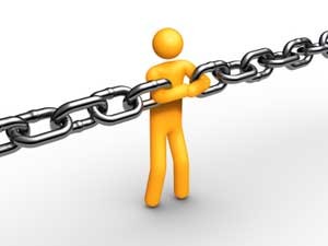 Person shown as the weakest link in a chain.
