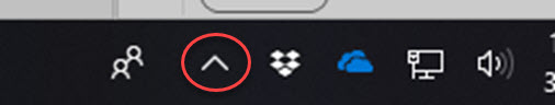 taskbar showing hidden icon up arrow