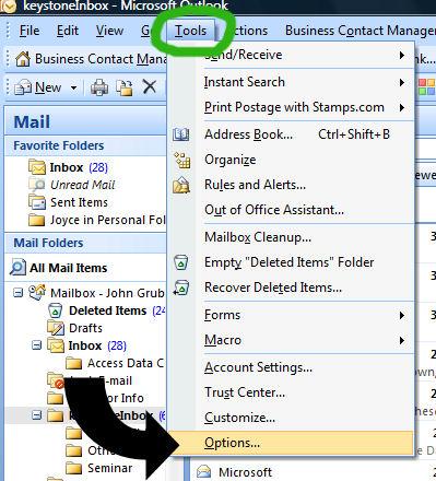 Outlook Tools Menu