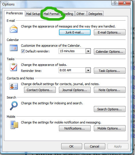 Mail Format Tab
