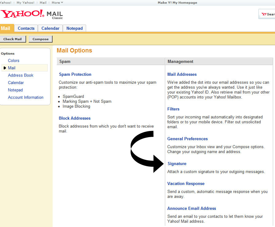 mail options window