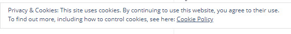 Screen capture of our privacy and cookie pop-up.