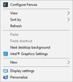 The right-click menu from the desktop.