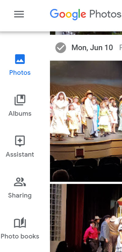 Screenshot of the Google Photos menu