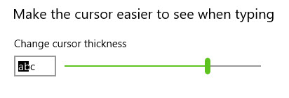Screen capture of the area of Windows 10 settings that allows you to change the cursor thickness.