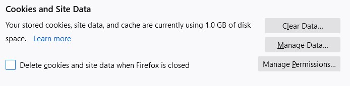 Screenshot of Firefox - Clear "Cookies and Site Data" window