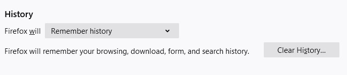 Screenshot of Firefox clear "History" window