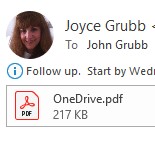 screenshot of an email with the attachment "OneDrive.pdf"