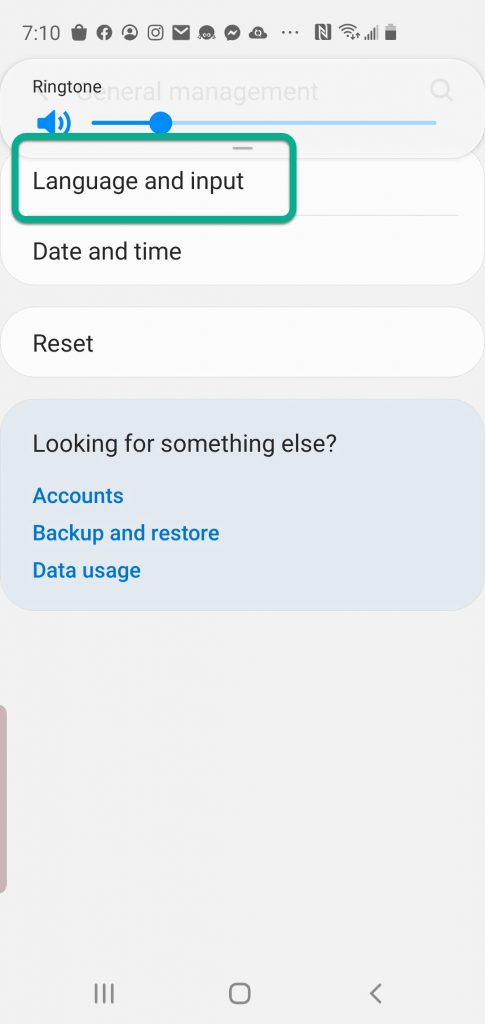 Screenshot of Android settings with circle around "Language and input."