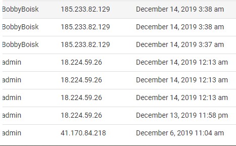 Screenshot of failed log in attempts