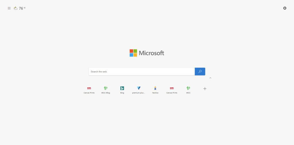 Screenshot of the Edge default New Tab window.