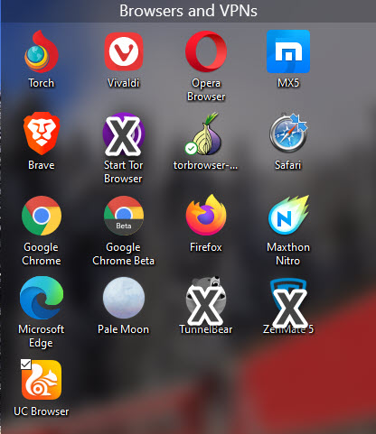 Screenshot of the browsers on my computer.