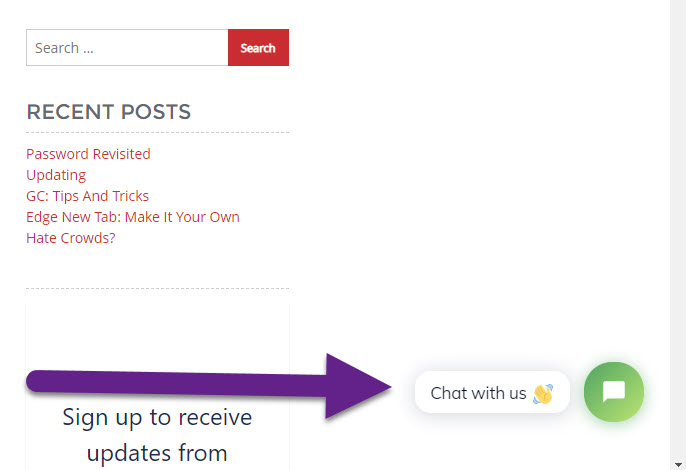 Screenshot of our blog with the Chat option