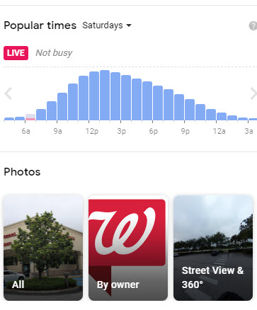 Screen capture of Walgreen's being "not busy."