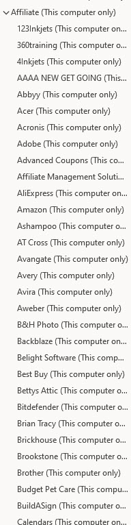 Screenshot of my Affiliate folder and some of the subfolders
