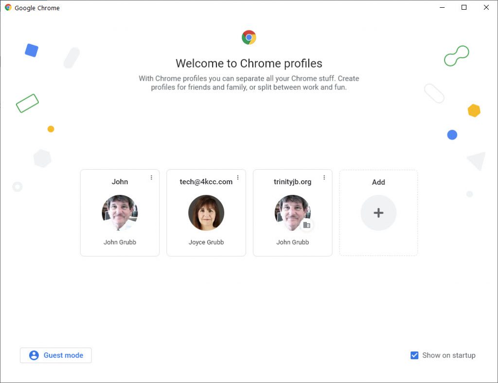 Screenshot of Chrome Profiles