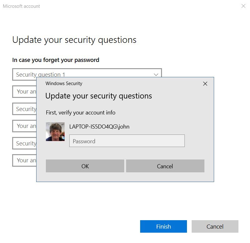 Screenshot of window asking for local password