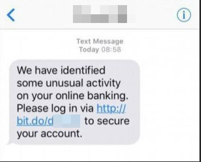 Screenshot of a bank-related smishing text.