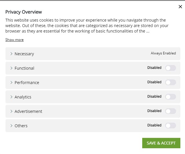 Screenshot of the Privacy Overview page on KCC's GDPR pop-up