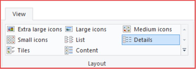 A screenshot of the Windows 10 View Menu