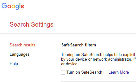 Screenshot of the Google Search Settings
