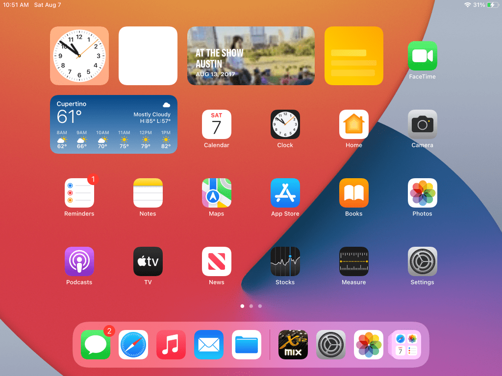 iPadOS 15 Home screen showing widgets