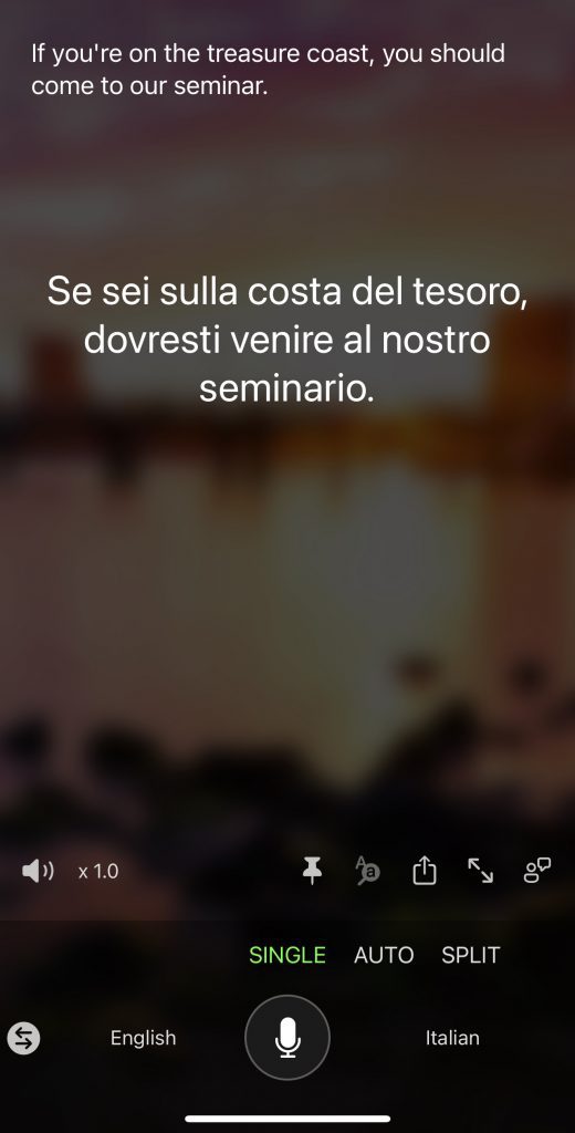 Screenshot of my app pick for February - Microsoft Translator and a translation from English to Italian.