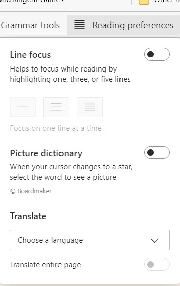 Microsoft Edge - The Reading Preferences menu
