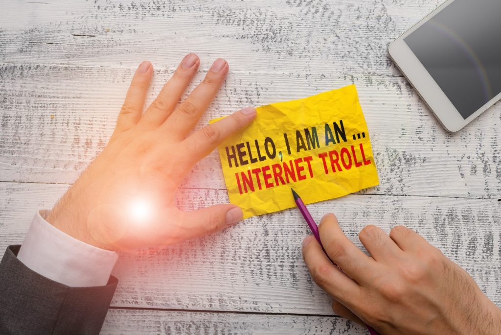 Text sign showing Hello I Am An Internet Troll. Business photo showcasing Social media troubles discussions arguments