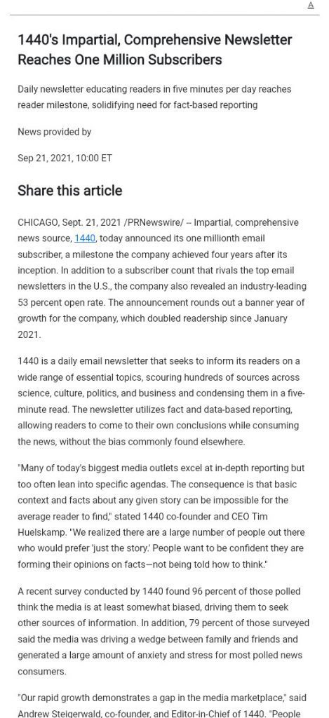 A page in Reader mode.