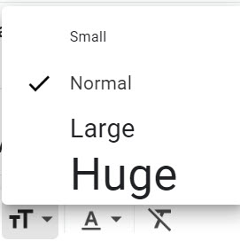 Gmail font size drop-down menu