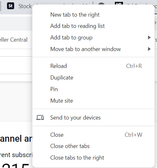 The right-click menu on a tab click or tap.