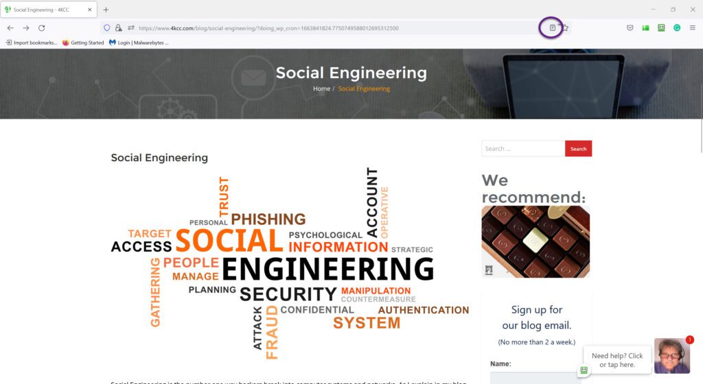 Screenshot of the Social Engineering page on 4kcc.com