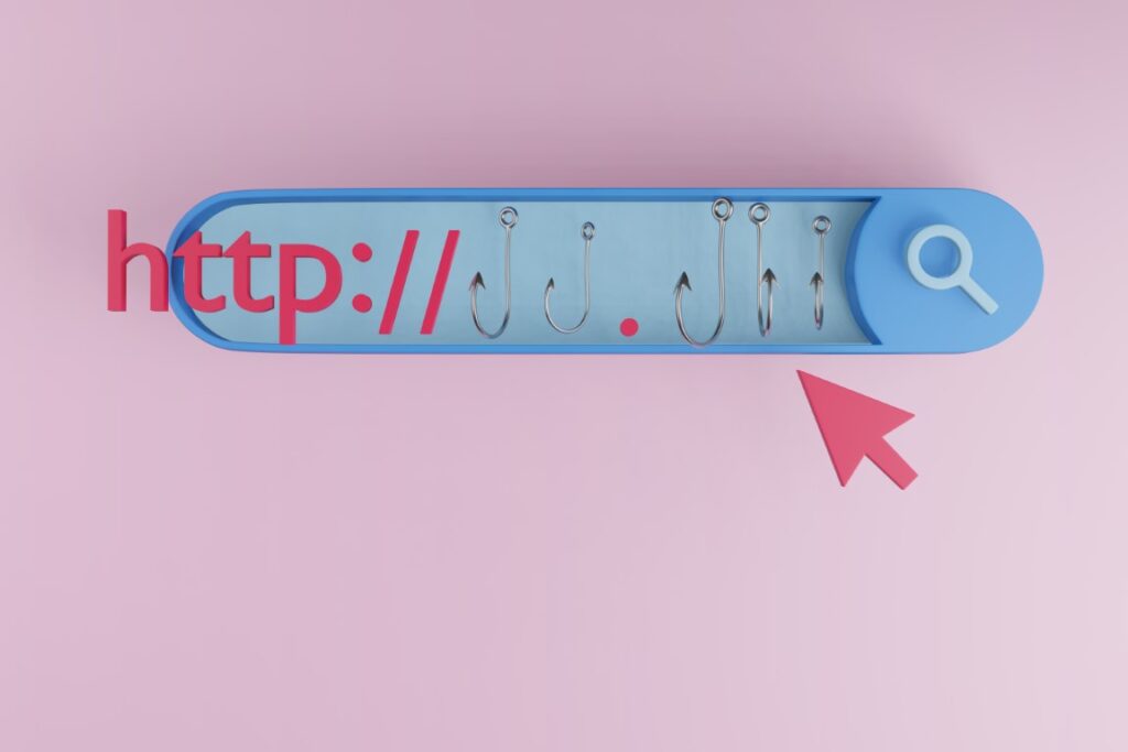 A URL address bar showing hooks to indicate the possibilty of making malicious URLs.