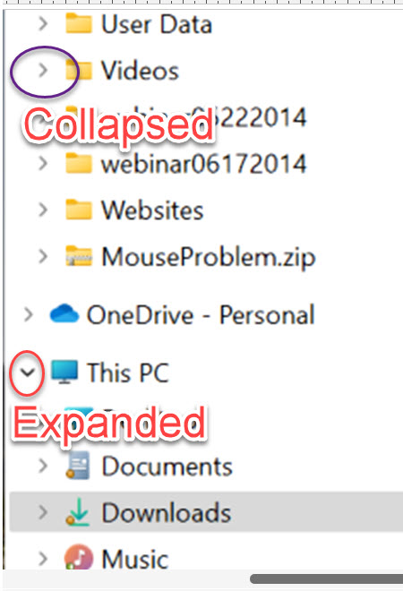 Screenshot explaining collapsed and expanded