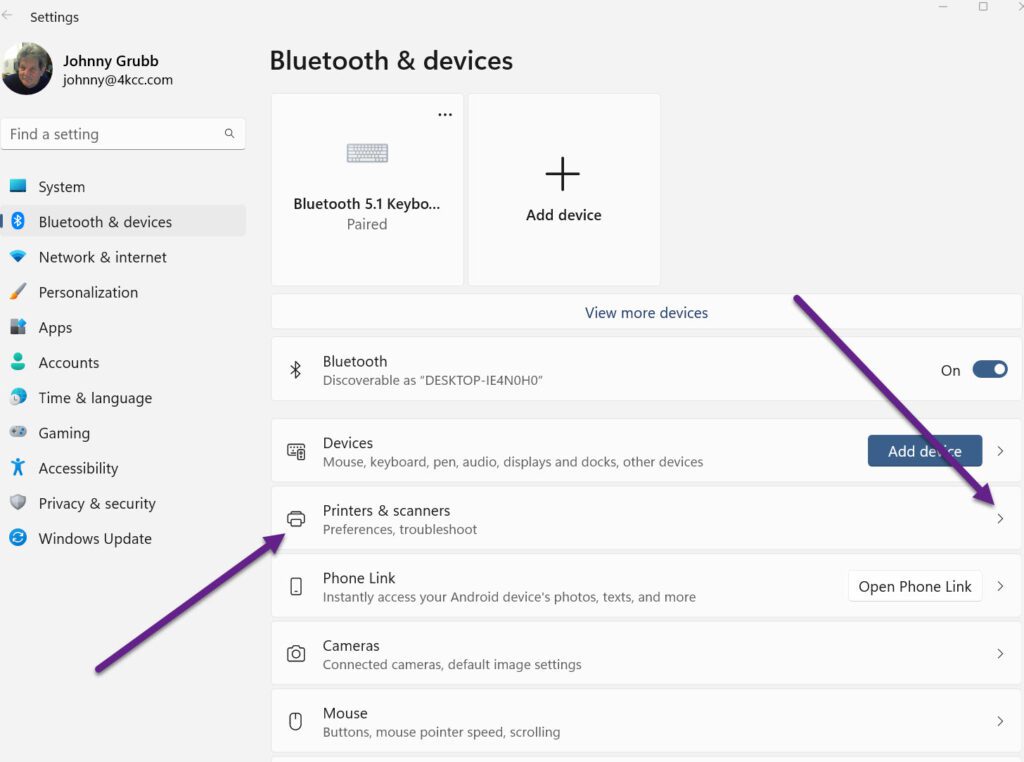 Screenshot of the Windows 11 Bluetooth and devices window