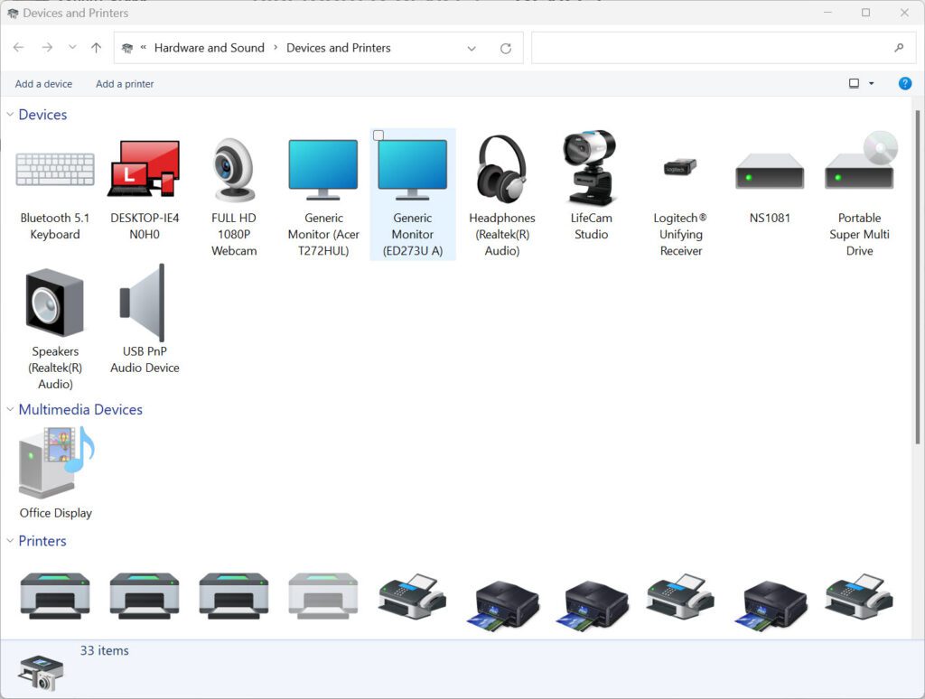 The old devices and printers screenshot