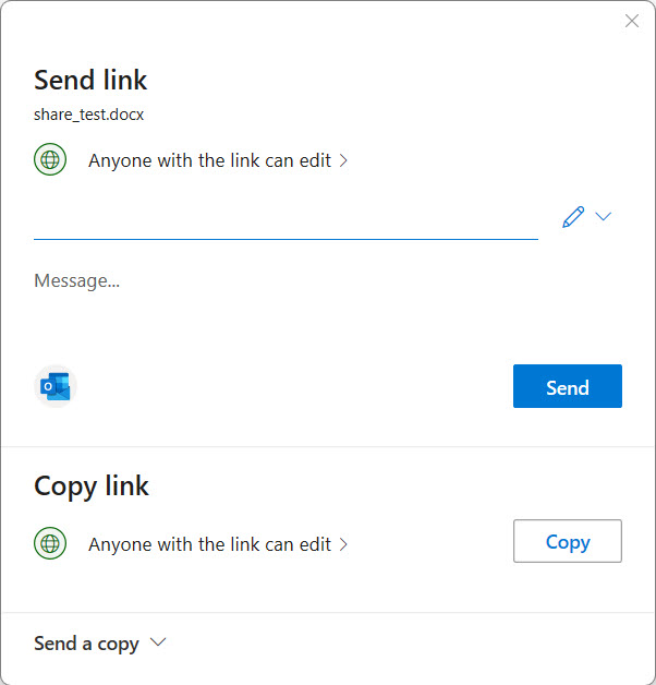 Screenshot of the Share window when you first open it.
