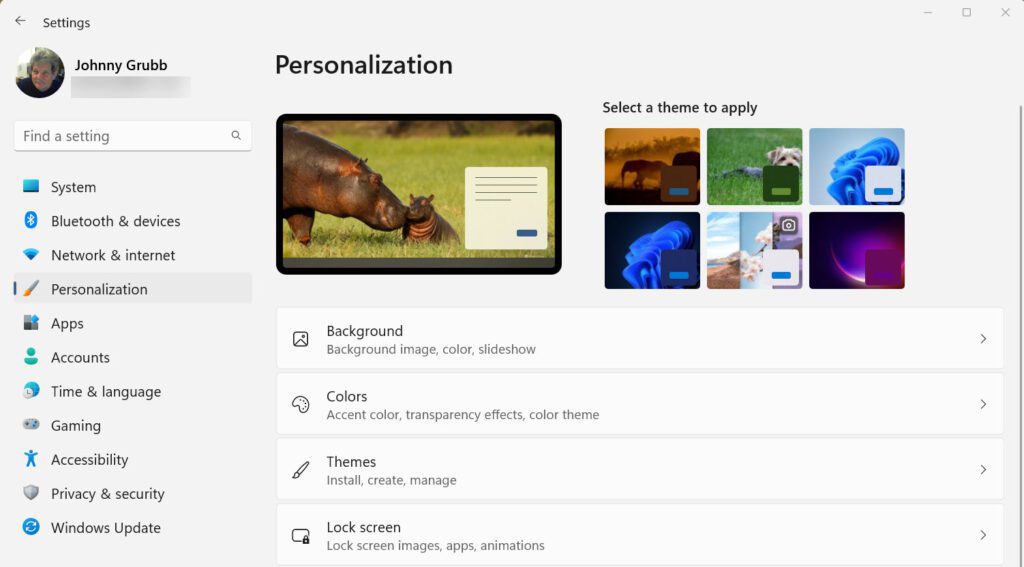 Windows 11 Personalization window