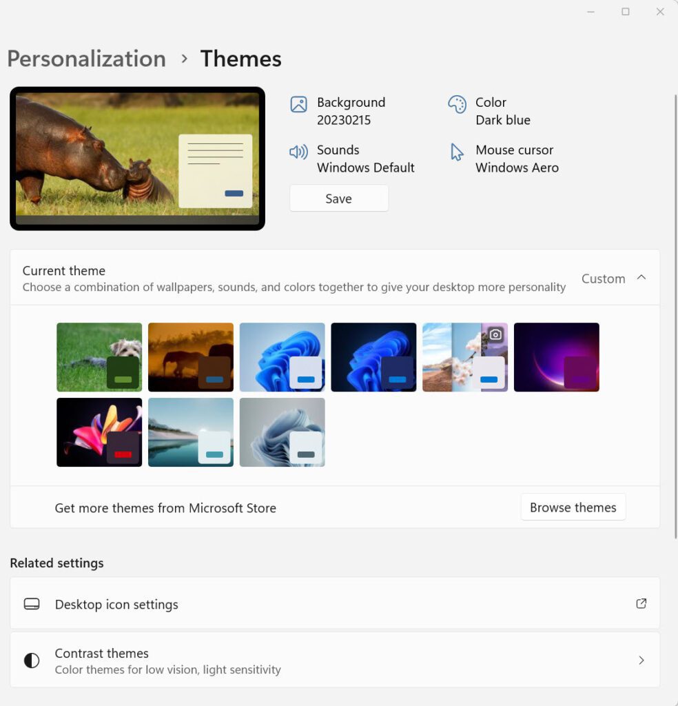 Windows 11 Themes window