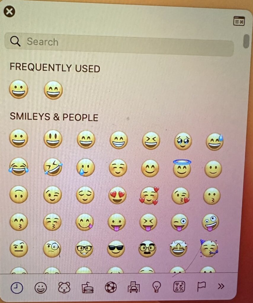 Screenshot of a Mac symbol and emoji window.