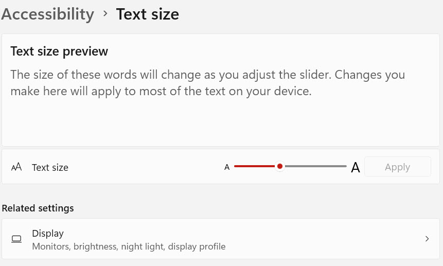 Adjust text size window