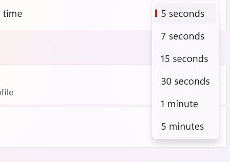 Notification timing drop-down menu
