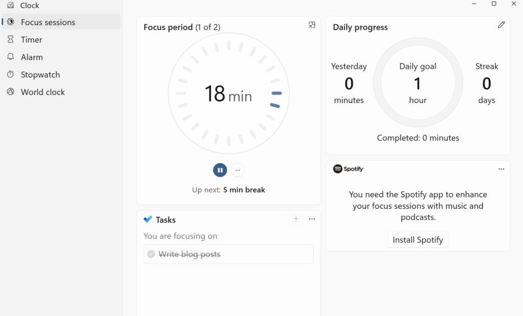 Windows 11 And How To Get Focused - screenshot of the Focus Session settings window