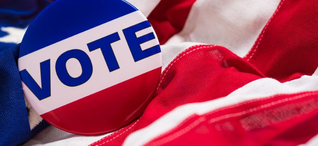 The American flag with a Vote button.