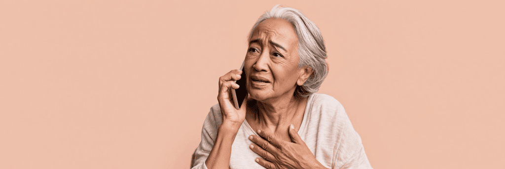 Older adult receiving a suspicious AI scam phone call