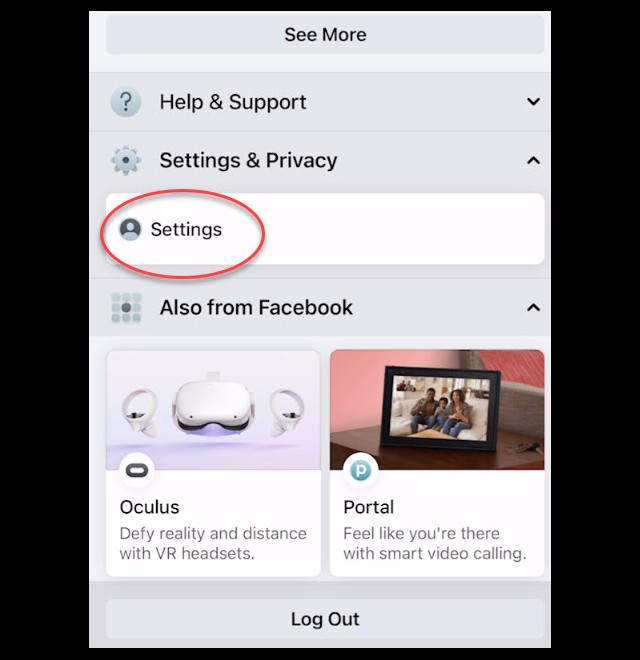 Under Settings & Privacy, tap on Settings Screenshot of the word Privacy circled which lies under the Privacy and Settings option in Facebook